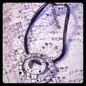 Choker w/ Sliding Bronzetone Rhinestone Pendant